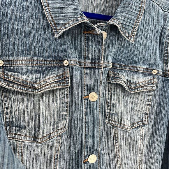 Vintage 80s Gitano Ribbed Faded Stretch Denim Jacket Plus Size 22W - Picture 2 of 6